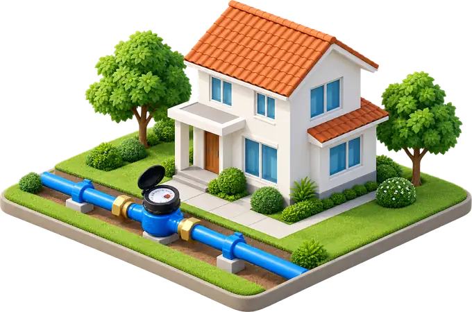 A water meter on the connection to a house.